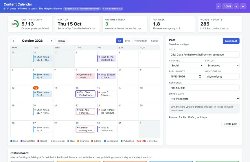 The Content Calendar Live Page