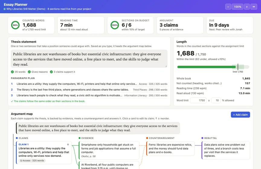 The Essay Planner Live Page