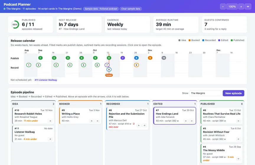 The Podcast Planner Live Page