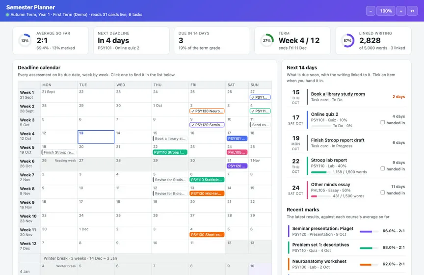 The Semester Planner Live Page